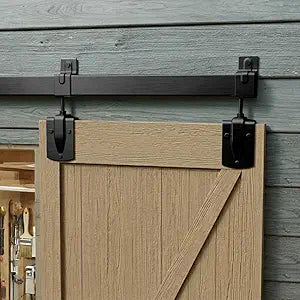 JUBEST 6FT Box Rail Exterior Barn Door Hardware Kit, Black Heavy Duty Sliding Barn Door Hardware, Wall Mount Barn Door Hardware(Doors NOT Include