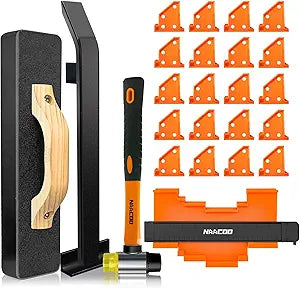 NAACOO Laminate Flooring Tools,Vinyl Flooring Tools, Heavy Tapping Block, Heavy Pull Bar, 10Contour Gauge, 20pc Upgrade Flooring Spacers, Rubber Mallet - Professional 5 in 1 Flooring Installation Kit