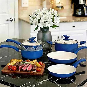 12-Piece Pots and Pans Set Nonstick, Ceramic Cookware Set with Stay-Cool Bakelite Handles, Non-Toxic Induction Cooking Set, Cobalt Blue Kitchen Essentials, PFOA & PTFE Free