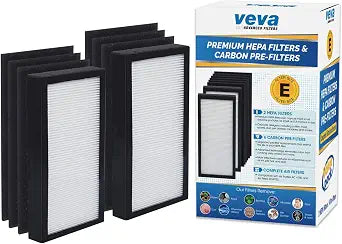 Veva HEPA Filter E Replacement (2 Pack) Compatible with Germ Guardian Air Purifier AC4100 / FLT4100. Pack of 2 HEPA Filters / 6 Carbon Pre-Filters.