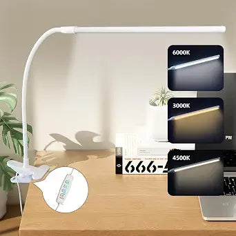 Clip on Desk Lamp, Flexible Arm, 14'' LightBar Dimming Task Light, White