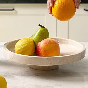 Koville Natural Travertine Fruit Bowl for Kitchen Counter Decorative Stone Serving Decorative Bowl for Vegetables, Foods and Home Decor Centerpiece
