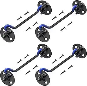 TRIPLE DEER 5" Hook and Eye Latch 4 Pack,Privacy Eye Hook Latch for Slide/Barn/Shed/Door, Window, Fences Cabinet, Barn Door Latch Door Hook Lock for Indoor Outdoor