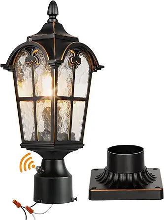 Hardwired 120V Dusk to Dawn Outdoor Post Light Black Roman, Waterproof Aluminum Pole Light Fixture with Pier Mount Base, Exterior Lamp Post Lantern Head with Clear Glass for Garden Yard Patio Pathway