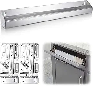 1 Set 28 Inch Mental Sink Drawer Pivot Hinge Kit Include Tip Out Tray for Sink and Hinges Large Pull Out Storage Organizer for Kitchen Bathroom Base Cabinets(Silver)