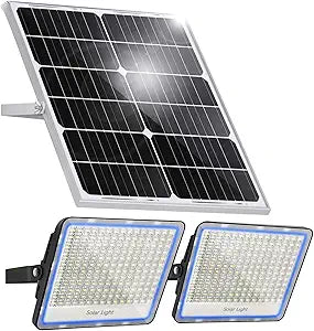 Gebosun 100W 12000LM Solar Flood Light Outdoor with Separate Panel, Dusk to Dawn & Motion Sensor Solar Street Lights Outdoor with Flash Warning for Garden, Yard Pathway, Wider Light Range