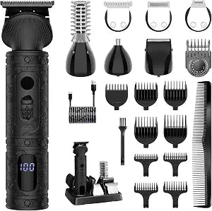 Scttomon Beard Trimmer for Men Professional Mens Beard Grooming Kit T-Blade Trimmer Electric Shaver Razor Nose Body Trimmer Hair Cutting Kit Cordless 7 in 1 Black