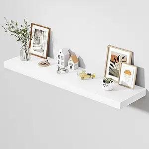 Dreamland 55" Floating Shelves for Wall, 12" Deep Thicker White Floating Shelves, Wall-Mounted Shelves for Bedroom, Living Room, Kitchen, Bathroom - Set of 1