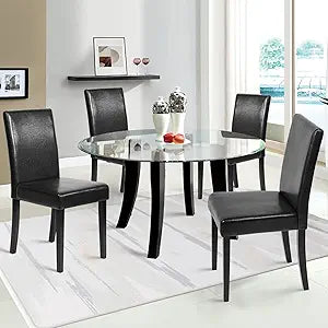 Dining Chairs Set of 4 - PU Leather Kitchen Chairs Set Upholstered Modern Parsons Chairs with Solid Wood Legs, Sturdy & Durable for Kitchen, Living Room, Restaurant, Black
