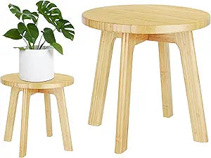 Bamboo Wooden Step Stool - Portable Stool - Foot Stool Bed Steps for High Beds for Adults Holds Up to 350lbs Sturdy Kids Step Stools for Kitchen Bathroom Bedroom Toilet (Large Round)
