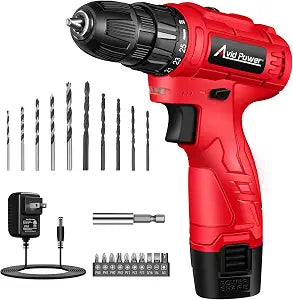 AVID POWER 12V Cordless Drill Set 3/8" Power Driver, 21 Bits for DIY-Red