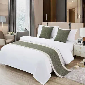 Olive Green Seersucker Bed Runner for King Size Bed (102x20 In, 1 Piece)