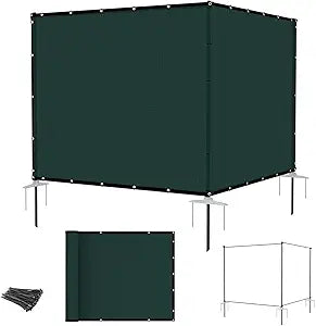 E&K 6'x12' Outdoor Privacy Screen Fence Panel Freestanding Backyard Patio Privacy Pool Fencing Temporary Garden Dog Fence with Iron Poles and Rails (Green)