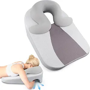 Eye Face Down Pillow Set for Sleeping, BBL, Retinal Surgery Recovery, Soft U-Shaped Memory Foam Stomach Sleeping Prone Pillow with Adjustable Loop for Personalized Comfort, Home Massage Pillows, Grey