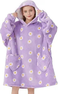 Wearable Blanket Hoodie for Kids Oversized Sherpa Blanket Hoodie for Kids Boys Girls Teens 6-13YR,Daisy