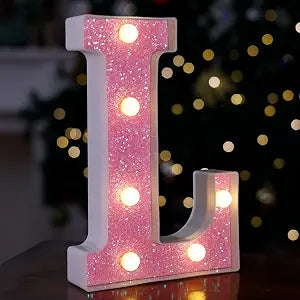 Marquee Light Up Letters, Pink Glitter LED Letter Lights - Letter L