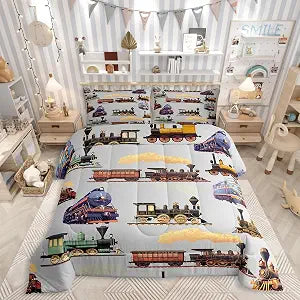 Erosebridal Steam Train Comforter Sets Twin Size for Kids Teens Adults