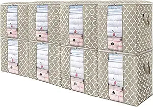 WISELIFE Storage Bags 8 Pack/100L Large Blanket Clothes Organization and Storage Containers for Comforters,Bedding, Foldable Organizer with Reinforced Handle, Clear Window, Sturdy Zippers,Beige