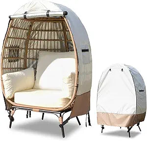 okcool Outdoor Egg Chair Cover,Waterproof Egg Chair Cover with Zipper for Wicker Patio Basket Chair(Beige & Brown,Fits 43" L *25" W*55.1" H Egg Chair)