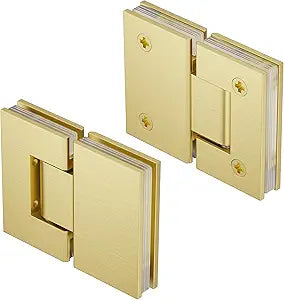 Ranbo 180 Glass-to-Glass Shower Door Hinges, Heavy Duty 5 MM Solid Brass Design, for 5/16"-1/2" (8-12mm) Thick Panels, Brushed Champagne Gold, 2-Pack, 80 lbs (36 kg) Capacity