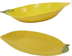 Zest 3-D Lemon Melamine 2-Piece Hostess Serving Set Unbreakable Decorative Platters for Summer Entertaining, BBQ, Appetizers, Fruit Displays, Buffet, Indoor & Outdoor Dining