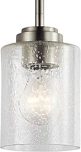 Kichler Winslow 7.5" Mini Kitchen Pendant with Clear Seeded Glass in Brushed Nickel, (7.5" H x 4.25" W), 44032NI