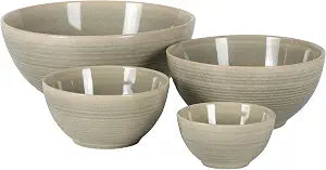 Gibson Elite Maple Grove 4-Piece Stoneware Nesting Bowl Set (9", 7", 5.5", and 4.4"), Reactive Glaze Mixing and Serving Bowls, Dishwasher and Microwave Safe, Linen White