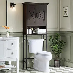 Over The Toilet Storage Cabinet, Over The Toilet Cabinet, Over The Toilet Bathroom Cabinet Above The Toilet with Inner Adjustable Shelf and Open Storage Bathroom Storage Organizer, Espresso