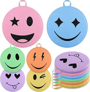 Leinuosen 6 Pack Smile Face Round Floor Cushions Bulk for Classroom 13.8 Inch PU Waterproof Preppy Macaron Pastel Floor Pillow Classroom Seat with Handles for Daycare Kindergarten Preschool Playroom