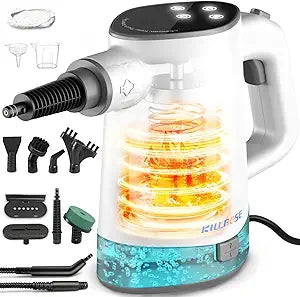 Killrose Handheld Steam Cleaner, Pressurized Steam Cleaner with 1015s Fast Heat, Dual Power Modes & Self-Clean, Multi-Surface Steamer with 12 Accessories for Kitchen, Bathroom
