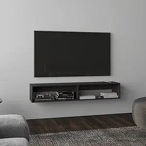 Tuhome Eco 59" Floating TV Stand with Two Rectangular Open Shelves, Wall-Mounted Media Console for Living Room, Modern Floating Entertainment Shelf for Cable Boxes, Consoles and Home Storage