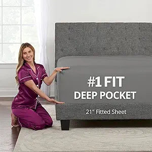 Twin XL Deep Pocket Fitted Sheet ��� 17��� - 21��� Inch + Extra Deep Pocket Fitted Sheet Only - 1 Fitted Sheet with Deep Pockets for Pillow Top and Adjustable Mattress - Twin Extra Long Fitted Sheets Grey