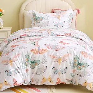 JOLLYVOGUE Kids Duvet Cover Set Twin/Twin XL, White Butterfly, 2-Piece