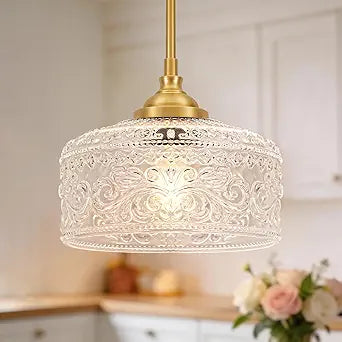Gold Pendant Lights Kitchen Island, Vintage Bathroom Pendant Light With Clear Glass Shade, Adjustable Height Pendant Light - Dual Mount Ceiling & Hanging Fixtures With 90 Swivel For Home, E26 Bulb