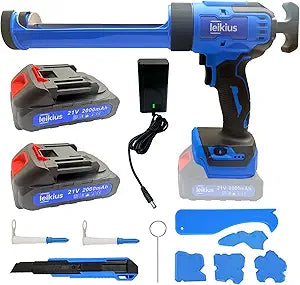 Electric Caulk Gun with LED Light, 6 Speed Adjustment for Kitchen Bathroom Filling, Sealing,Cordless Caulking Gun with 2x 2000mAh Batteries,Charger, Caulk Finish Tools,Nozzle and Knife