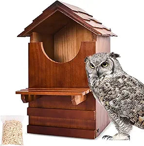 Large Barn Owl House, Large Opening Wooden Owl Houses for Outdoors, Ventilated and Moisture-Protected OwlBox with Mounting Screws and A Bag of Wood Shavings(8 * 7 * 15inch)