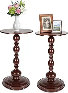 Novabright 2 Set Small Round Side Tables Vintage Metal End Table, Brown