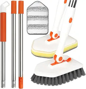 Long Handled Scrub Brush for Shower���3-in-1 Cleaning Brushes with 3 Different Function Cleaning Heads Brush for Shower Cleaning Bathroom Kitchen Walls Tub Tile