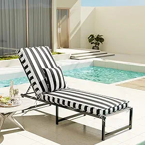 Chaise Lounge Cushions Outdoor with Pillow Handle, Olefin Double Waterproof & Fade Resistant Lounge Chair Cushions with Removable Cover and Straps, Patio Lounger Pads, 80 x 26 x 3 Inch, Pinto