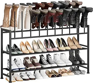 DIMJ Boot Rack 4-Tier - Black Metal Boot Storage Rack Tall Boots Organizer, Multiuse Shoe Rack for Boots, Sneakers, High-Heel, Entryway, Fits 10 Pairs