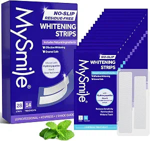 MySmile Teeth Whitening Strips 14 Treatments, Hydroxyapatite-Infused White Strips for Sensitive Teeth, Teeth Whitener with Enamel-Safe Formula, Non-Slip, Residue-Free Whitening Kit, Mint