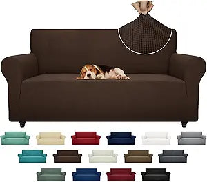 ZNSAYOTX Super Stretch Couch Cover (72"-92") Universal Sofa Covers with Elastic Bottom, Dog Cat Pets Friendly Washable Furniture Protector Fitted Sofa Slipcovers Stay in Place (Coffee, Sofa)