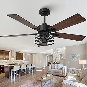 52" Farmhouse Ceiling Fan with Light and Remote, Outdoor Ceiling Fan Dual Finish 5 Blades 6-Speed Quiet and Reversible DC Motor, Ceiling Fans with Light for Bedroom Living Room and Patio