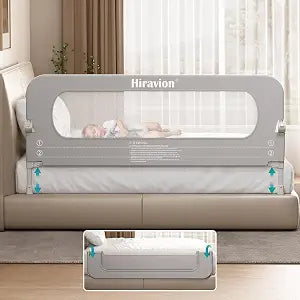 Bed Rail for Toddlers 59 Inch Foldable Baby Bed Rail, Height Adjustable & Safety Toddler Bed Rails for Queen, King, Twin, Full, No-Tool Install (Grey, 59-Inch)