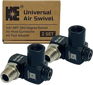 Cosmostar 1/4" NPT 360 Swivel Air Hose Connector Industrial-Grade Swivel Fittings for Air Tools (2-Pack)