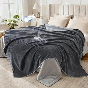LOOBANI Waterproof Blanket for Bed Couch: Soft Coral Fleece Twin Bed Blankets Waterproof 60" x 80", Reversible Leakproof Throw Blanket, Stain-Resistant Furniture Protector, Pet-Friendly, Grey