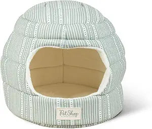 Fringe Studio Block Stripe Dusty SAGE 2-in-1 Pet Hut/Pet Bed with Removable Cushion 14" H x 15" W x 15" D, 100% Cotton Canvas Exterior w/Foam Filling, Machine Washable, PetShop Collection (209008)