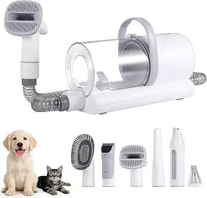 Dog Grooming Vacuum, 13000Pa Powerful with 1.5L Cup 6 in 1 Pet Electric Grooming Vacuum for with Hair Clipper & Shedding Brush, Low Noise, 3 Suction Levels for Thick Hair Cats & Dogs