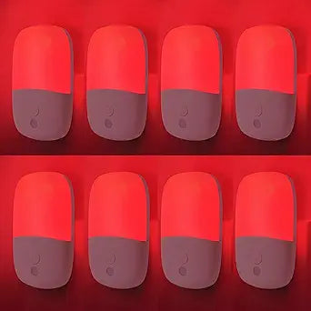 8 Pack 670nm Red Night Light for Sleep Therapy Zero Blue Auto Dusk to Dawn Sensor 0.5w Dimmable & Portable LED Red Night Light Plug into Wall Pefect for Bedroom Bathroom Hallway