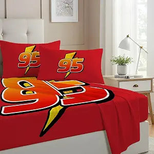 Allenjoy Car Red Lightning 95 Sheets Set with Fitted Sheet, Flat Sheet and 1 Pillowcase for Bedding Bedroom Decor, Decorations for Boys Girls Men Women Twin Size